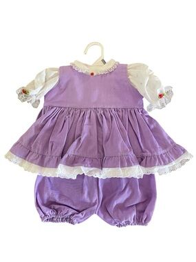 NWOT Purple Jumper White Blouse Matching Bloomers Set Infant Size 0-3